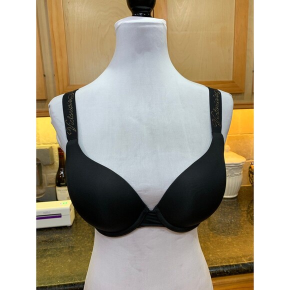 Victoria’s Secret T-Shirt Push-Up Full Coverage Bra Black/Pink/Gold 32DD EUC - Picture 1 of 12